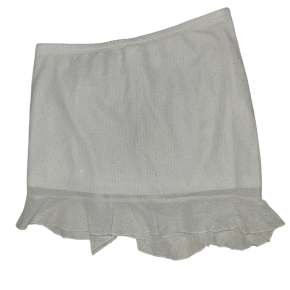☀️ SHEIN White Pearl Embellished Ruched Mini Skirt with Ruffle Hem - Large - Picture 3 of 5